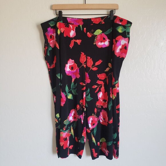 Susan Graver Floral Liquid Knit Pull-On Wide Leg Crop Pant Black Size Women's XL - Picture 1 of 10